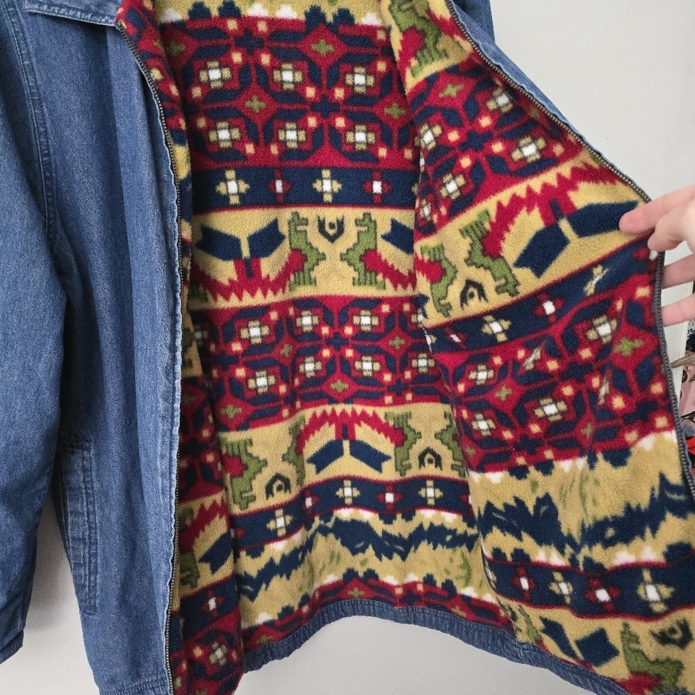 Blair Vintage Women's M Blue Denim Jacket Fleece Lined Aztec Southwest Boho Chic - Picture 3 of 11